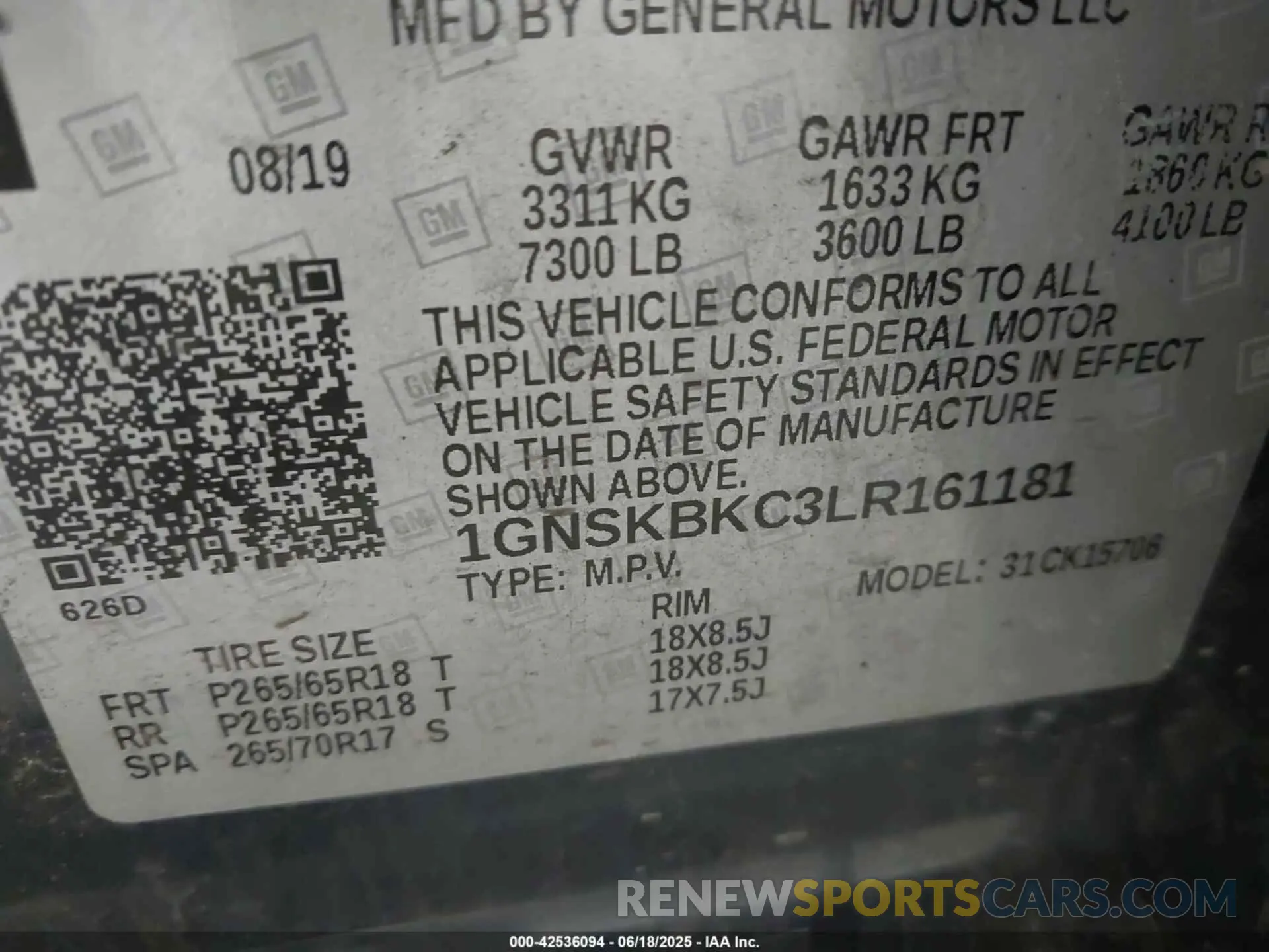 9 Photograph of a damaged car 1GNSKBKC3LR161181 CHEVROLET TAHOE 2020