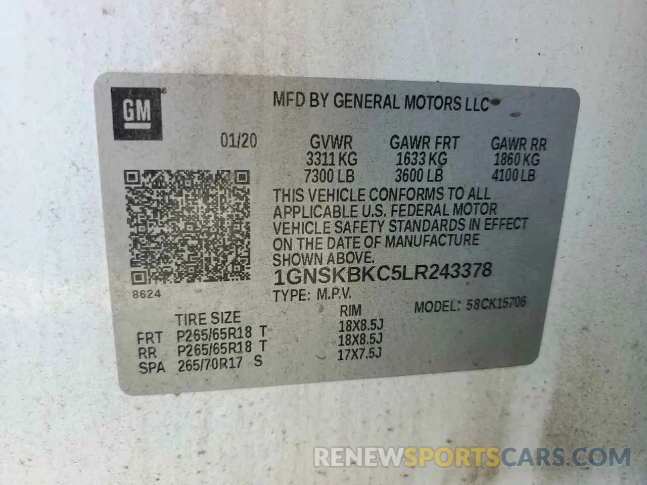 13 Photograph of a damaged car 1GNSKBKC5LR243378 CHEVROLET TAHOE 2020