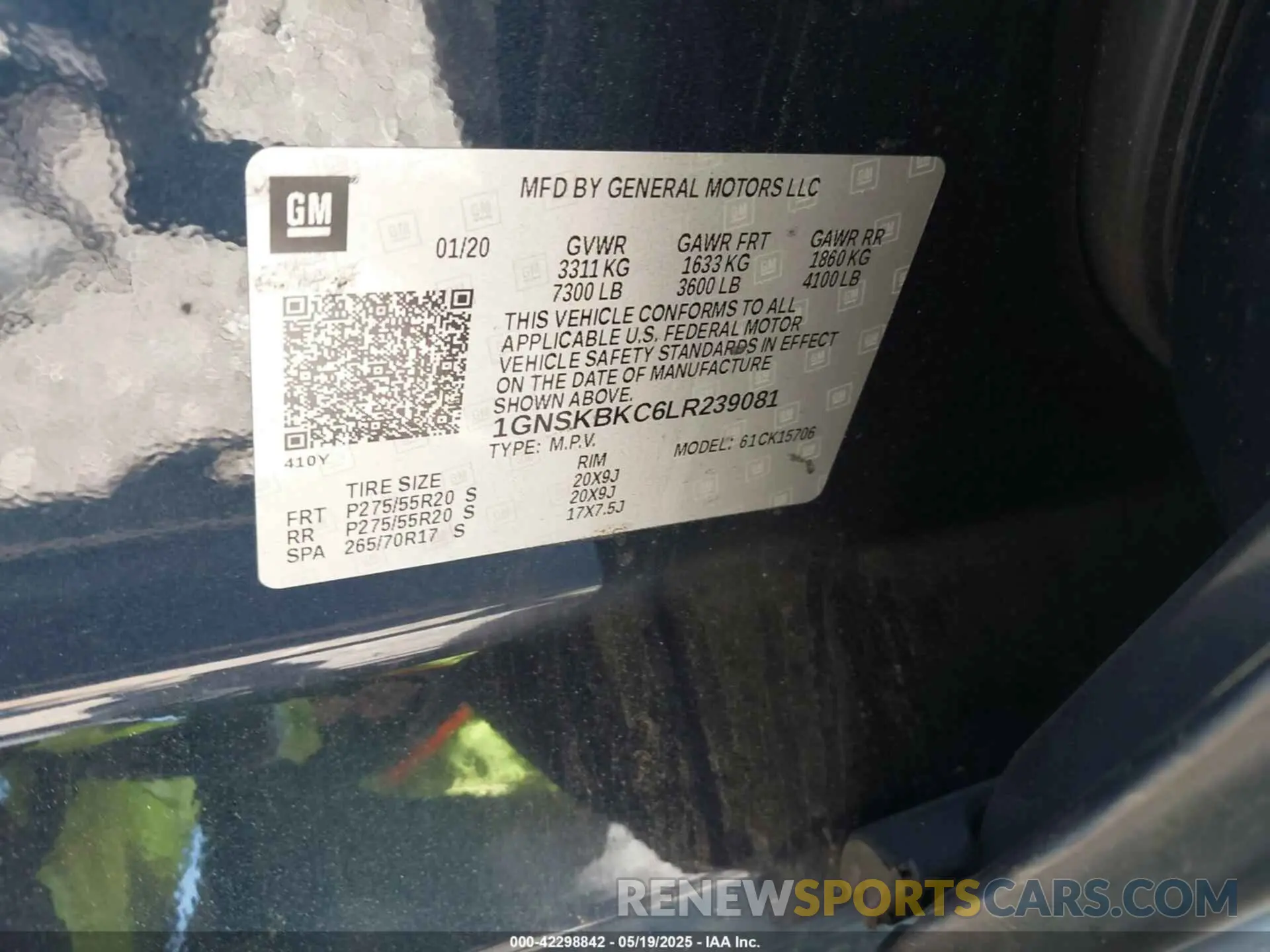 9 Photograph of a damaged car 1GNSKBKC6LR239081 CHEVROLET TAHOE 2020