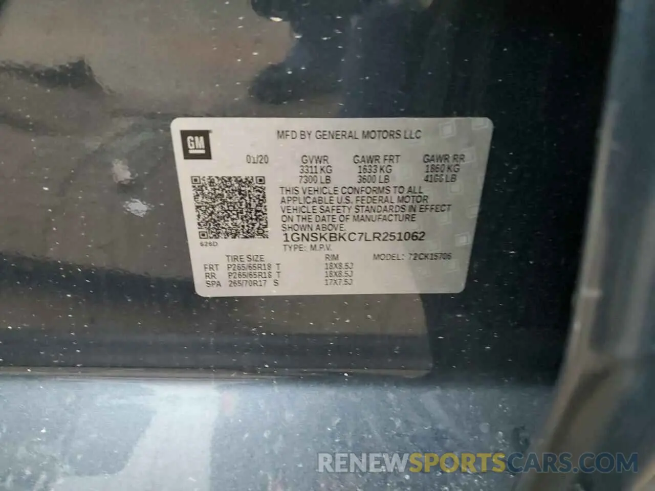 13 Photograph of a damaged car 1GNSKBKC7LR251062 CHEVROLET TAHOE 2020