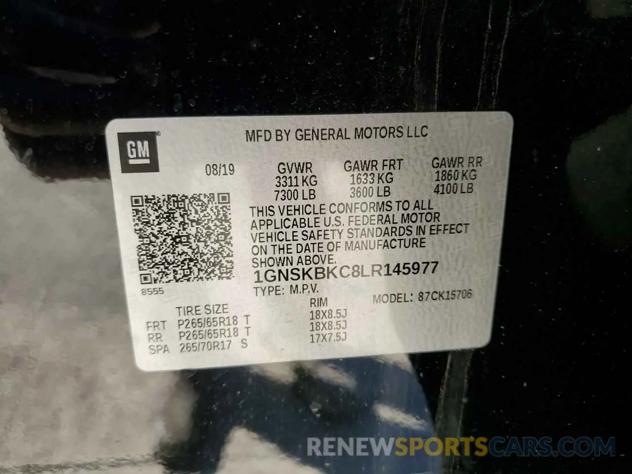 13 Photograph of a damaged car 1GNSKBKC8LR145977 CHEVROLET TAHOE 2020
