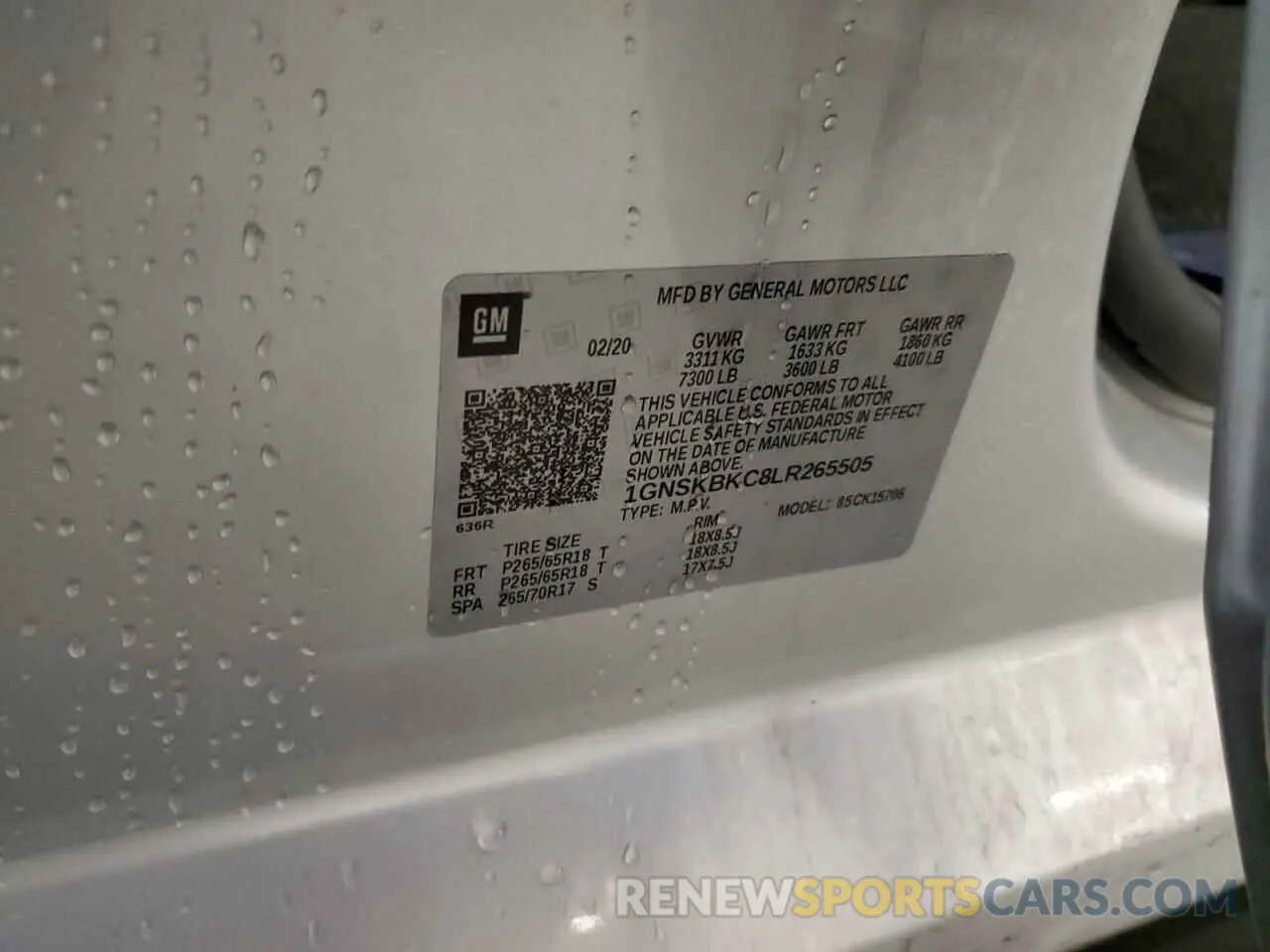 13 Photograph of a damaged car 1GNSKBKC8LR265505 CHEVROLET TAHOE 2020