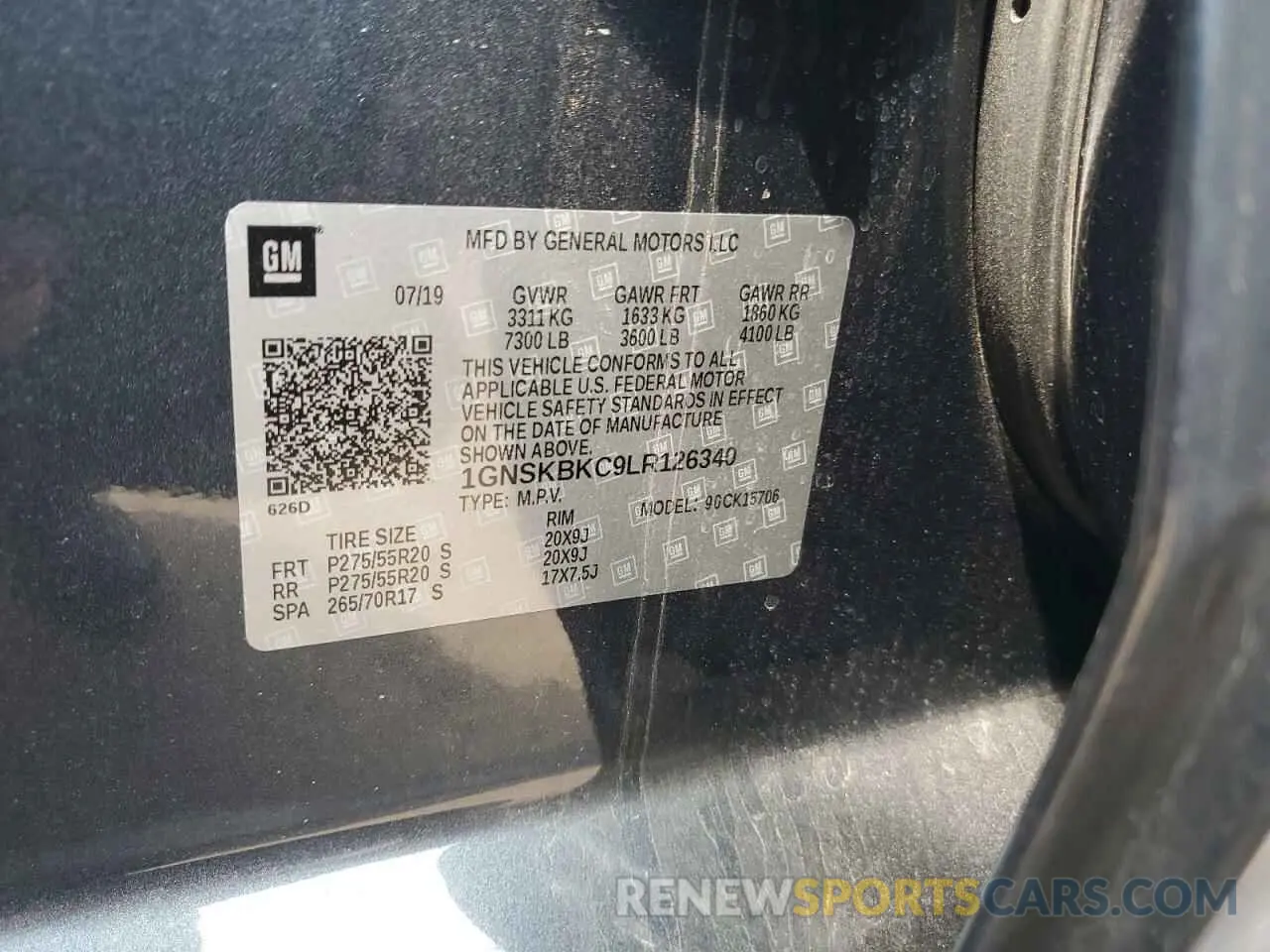 13 Photograph of a damaged car 1GNSKBKC9LR126340 CHEVROLET TAHOE 2020