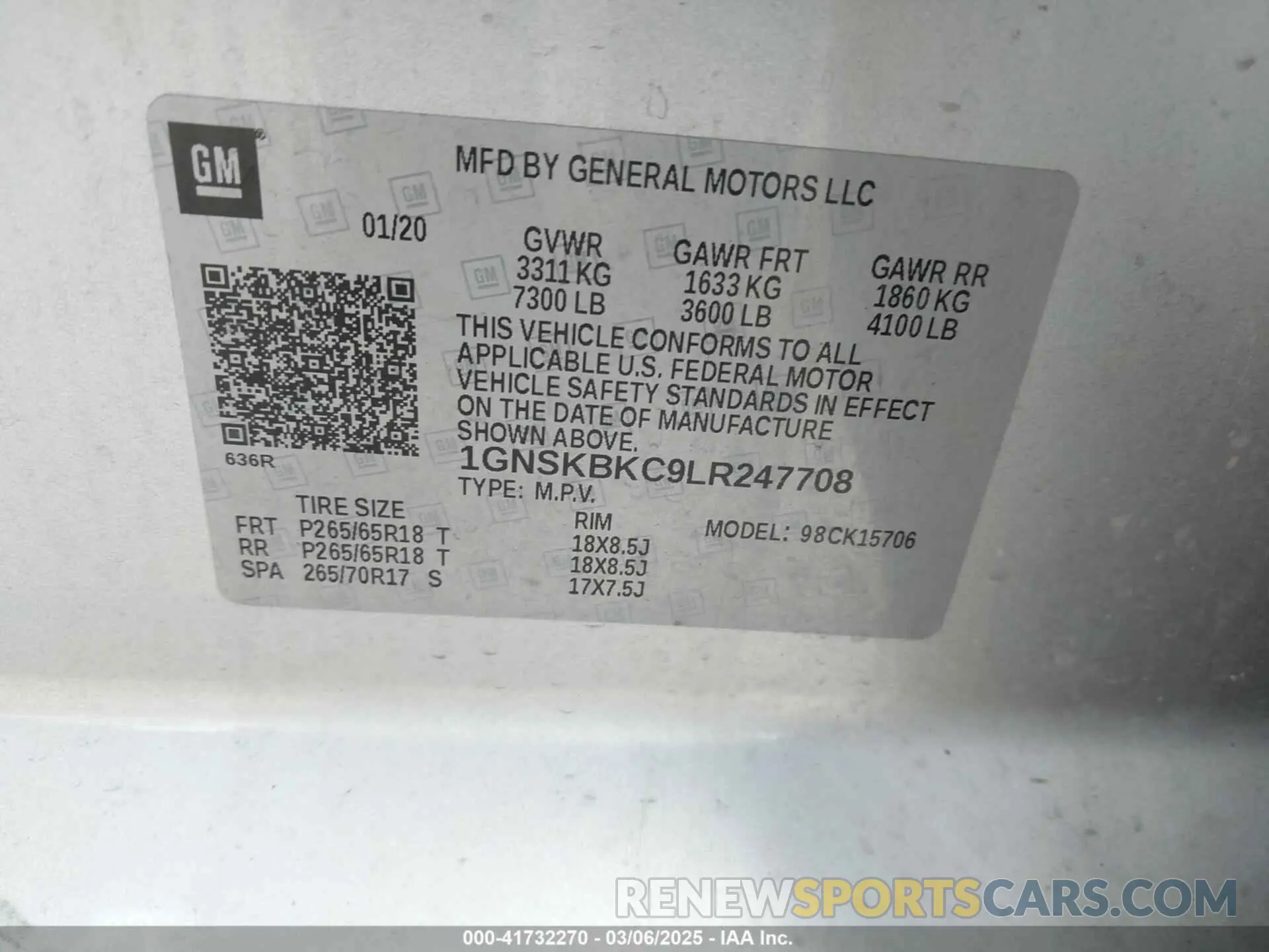 9 Photograph of a damaged car 1GNSKBKC9LR247708 CHEVROLET TAHOE 2020