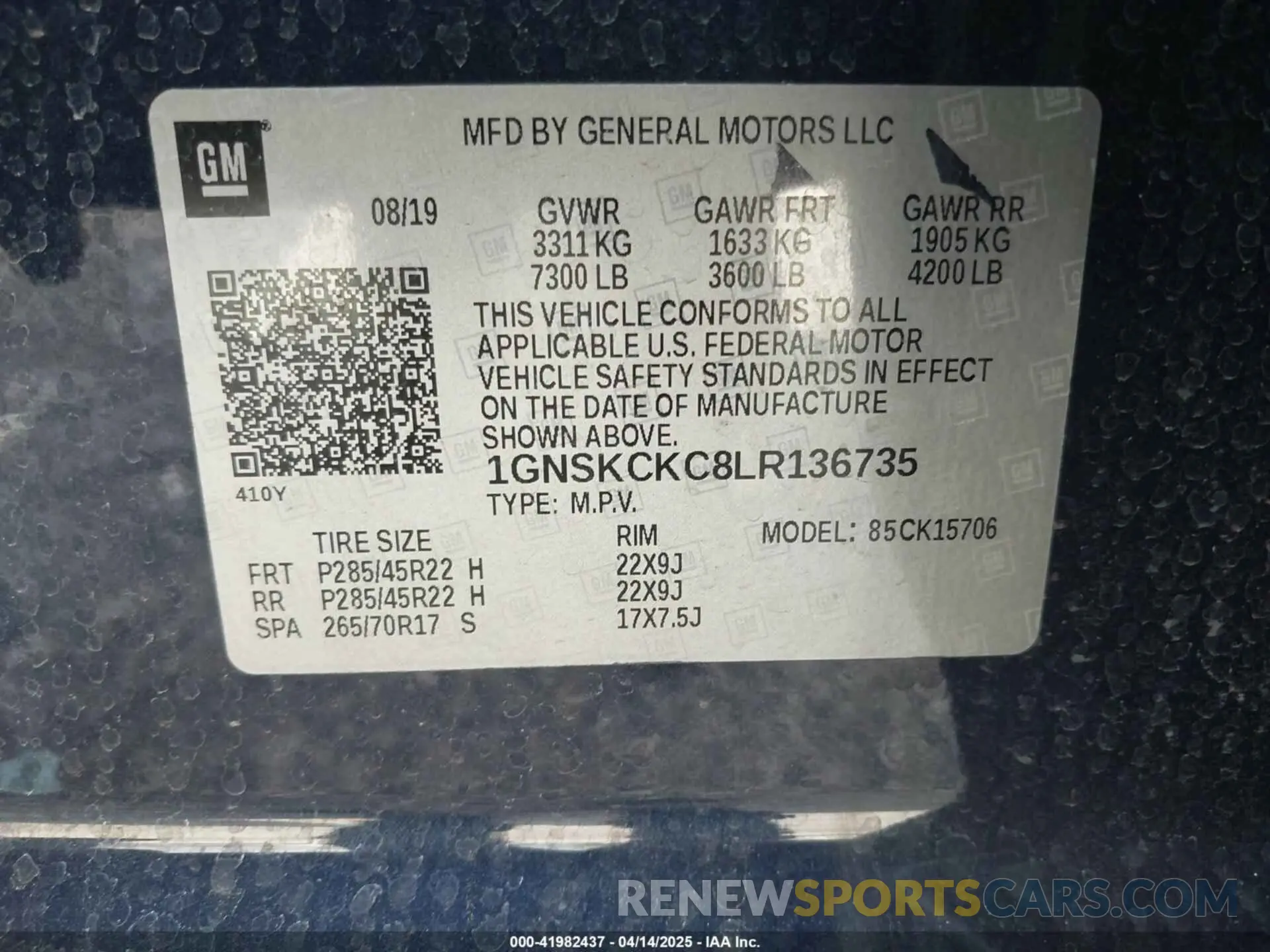 9 Photograph of a damaged car 1GNSKCKC8LR136735 CHEVROLET TAHOE 2020