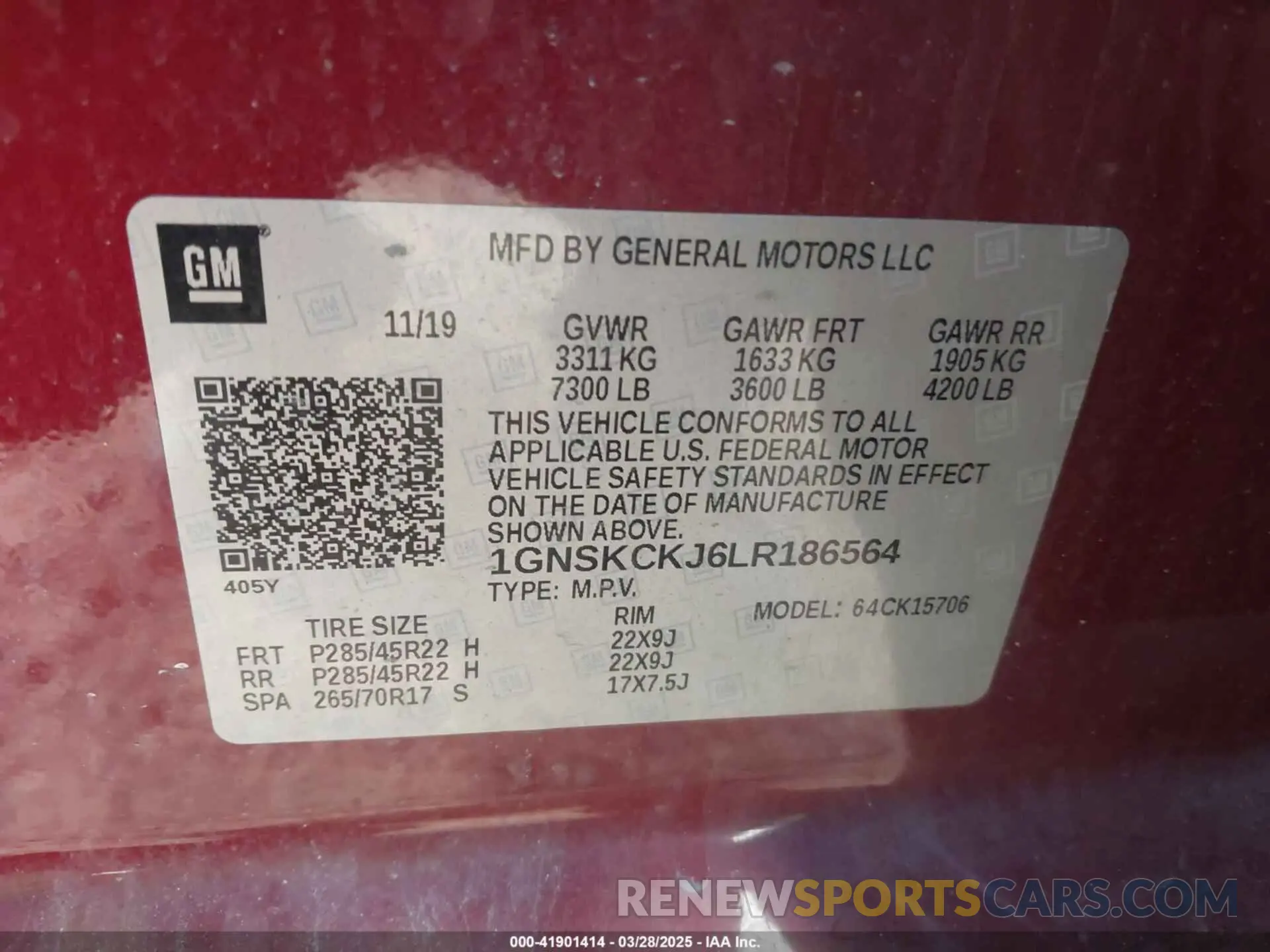 9 Photograph of a damaged car 1GNSKCKJ6LR186564 CHEVROLET TAHOE 2020