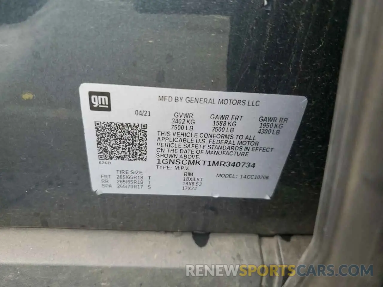 13 Photograph of a damaged car 1GNSCMKT1MR340734 CHEVROLET TAHOE 2021