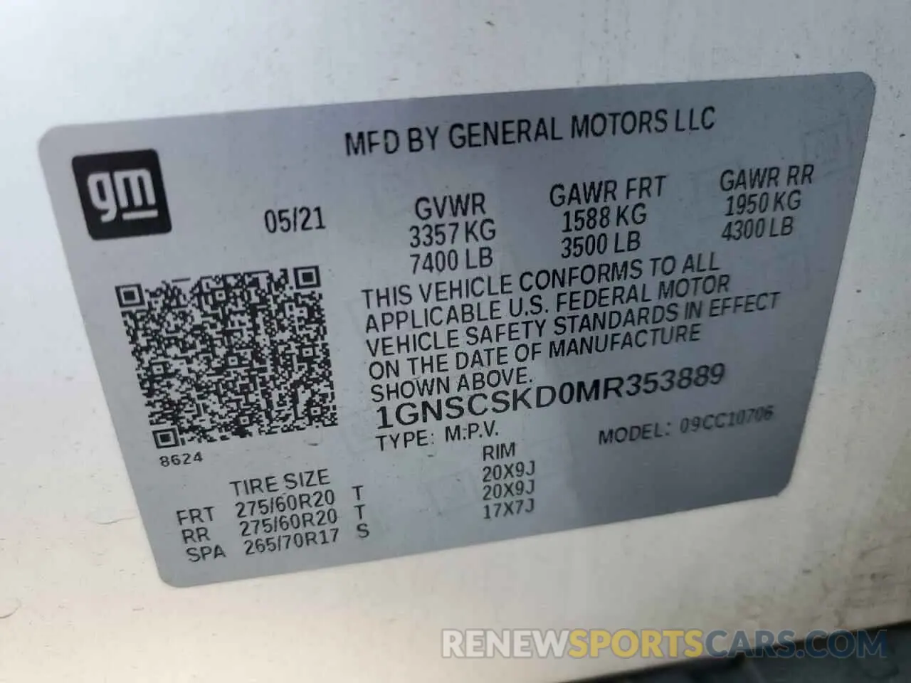 15 Photograph of a damaged car 1GNSCSKD0MR353889 CHEVROLET TAHOE 2021