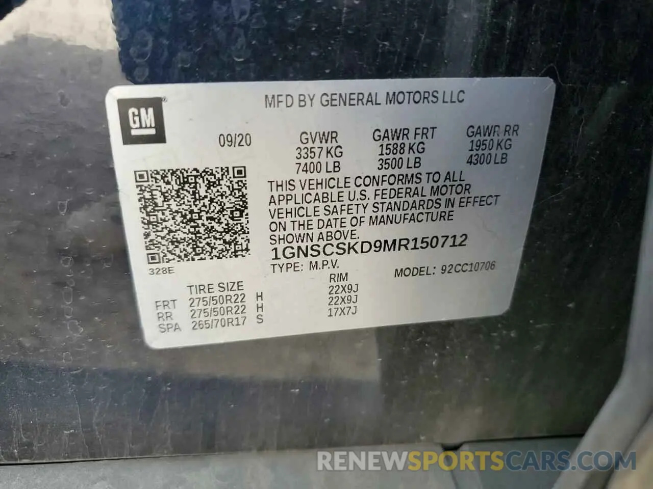 14 Photograph of a damaged car 1GNSCSKD9MR150712 CHEVROLET TAHOE 2021