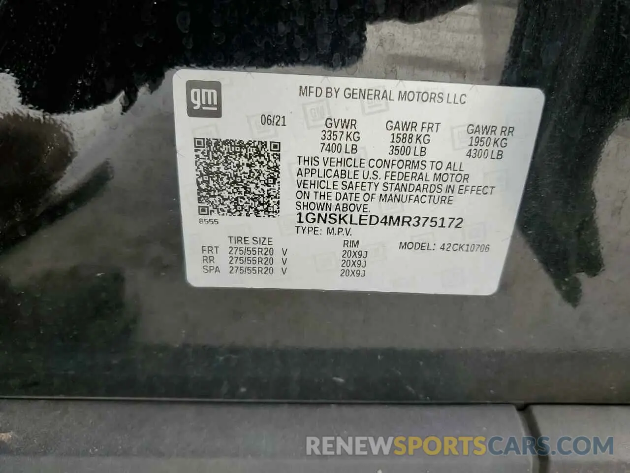 15 Photograph of a damaged car 1GNSKLED4MR375172 CHEVROLET TAHOE 2021