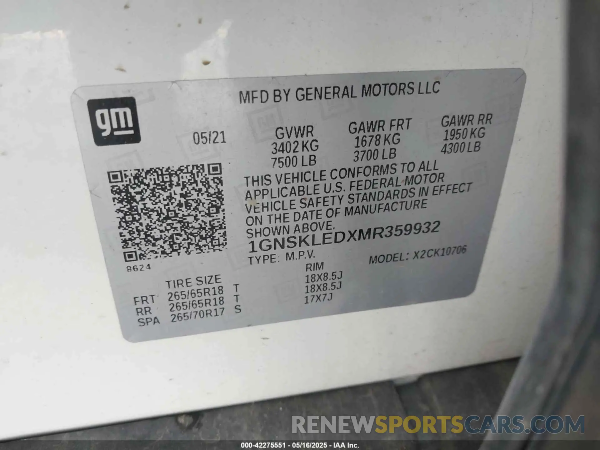 9 Photograph of a damaged car 1GNSKLEDXMR359932 CHEVROLET TAHOE 2021
