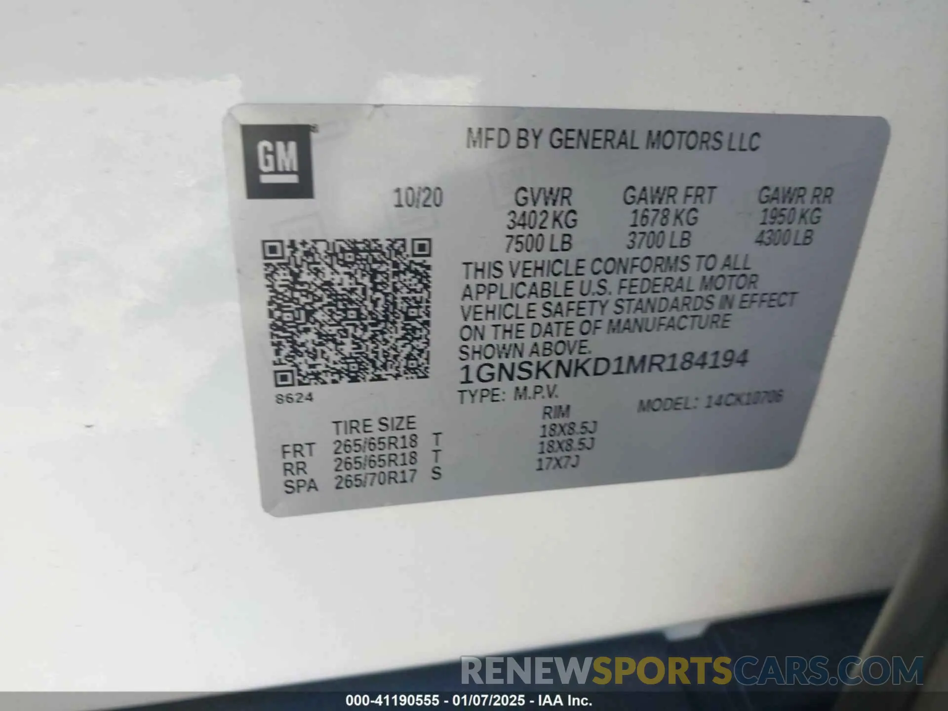 9 Photograph of a damaged car 1GNSKNKD1MR184194 CHEVROLET TAHOE 2021