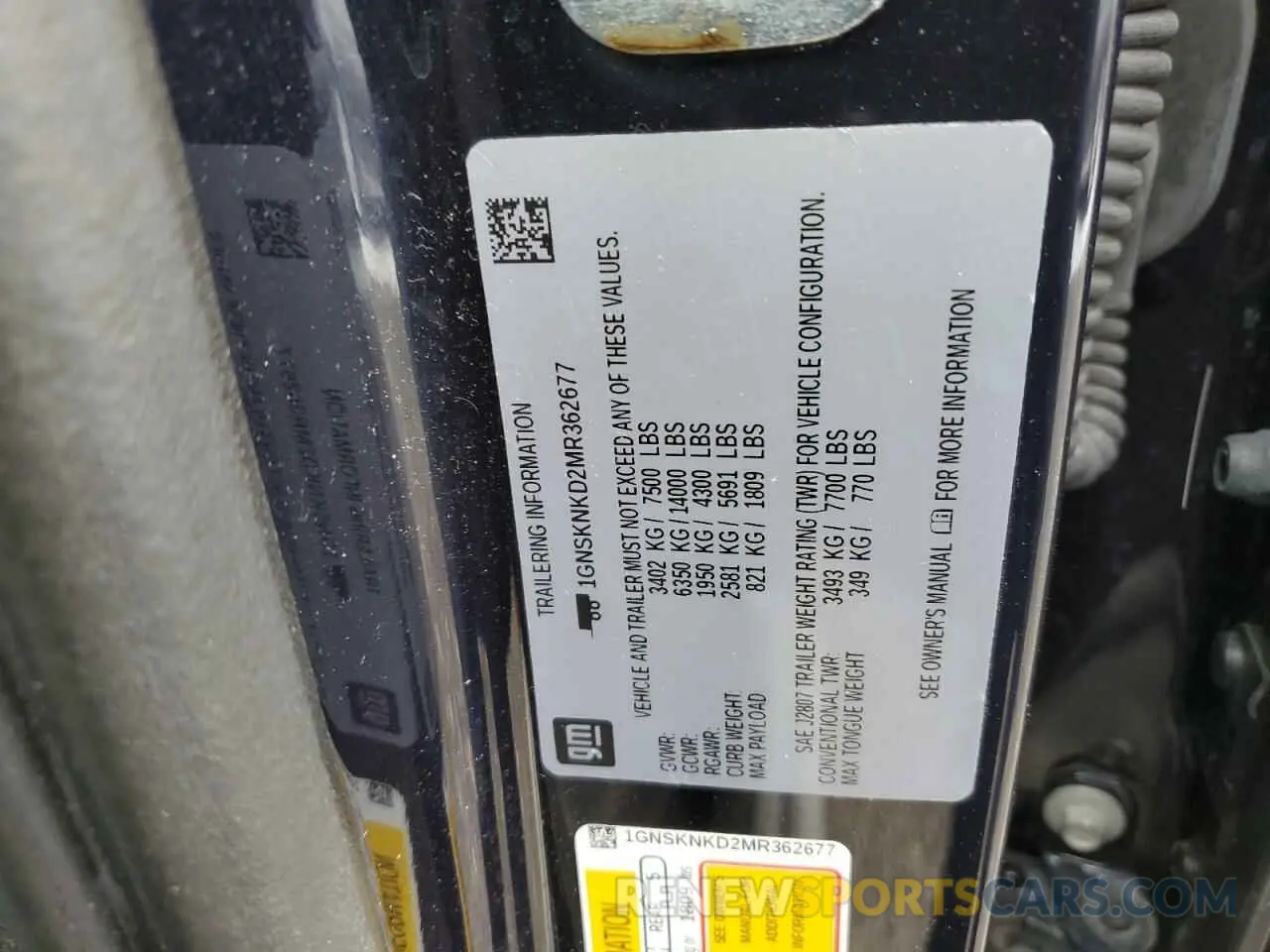 15 Photograph of a damaged car 1GNSKNKD2MR362677 CHEVROLET TAHOE 2021