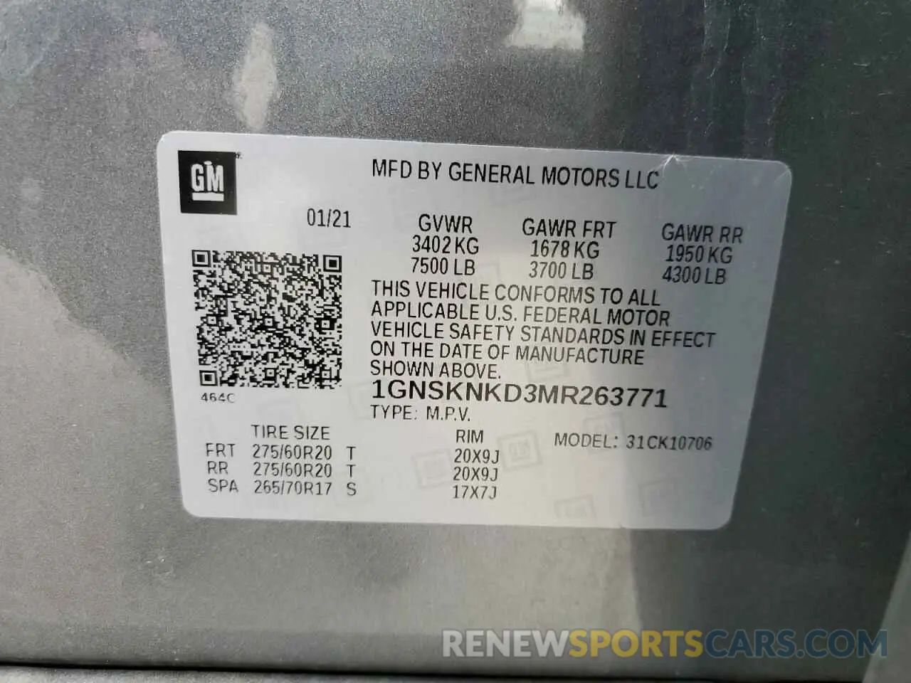 15 Photograph of a damaged car 1GNSKNKD3MR263771 CHEVROLET TAHOE 2021