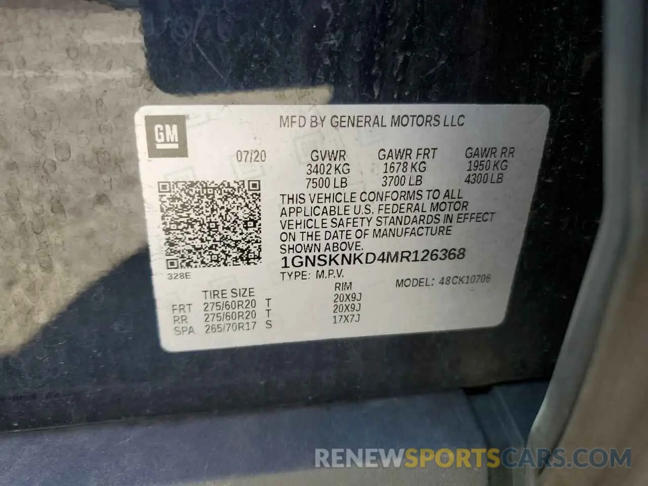 15 Photograph of a damaged car 1GNSKNKD4MR126368 CHEVROLET TAHOE 2021