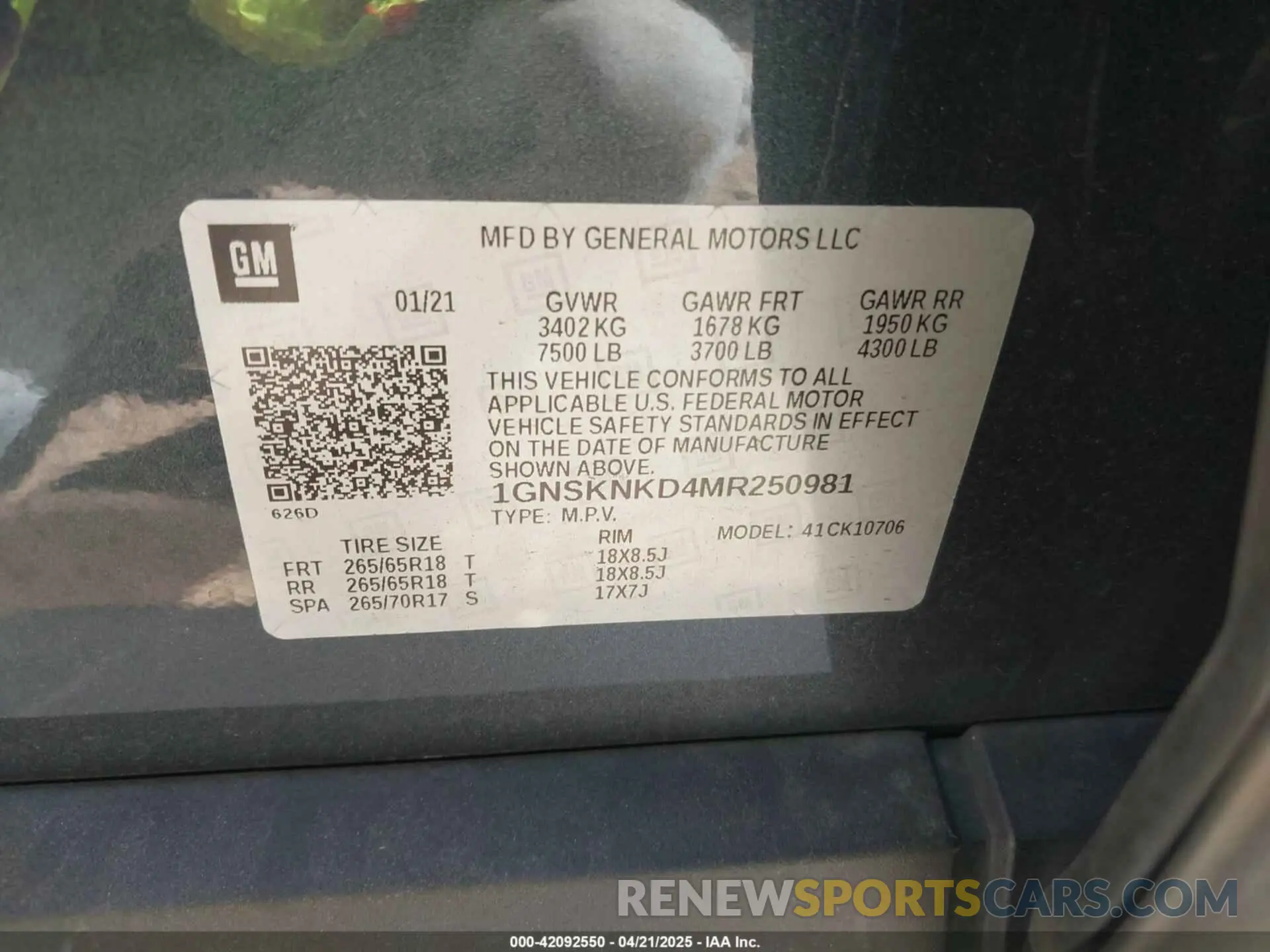 9 Photograph of a damaged car 1GNSKNKD4MR250981 CHEVROLET TAHOE 2021