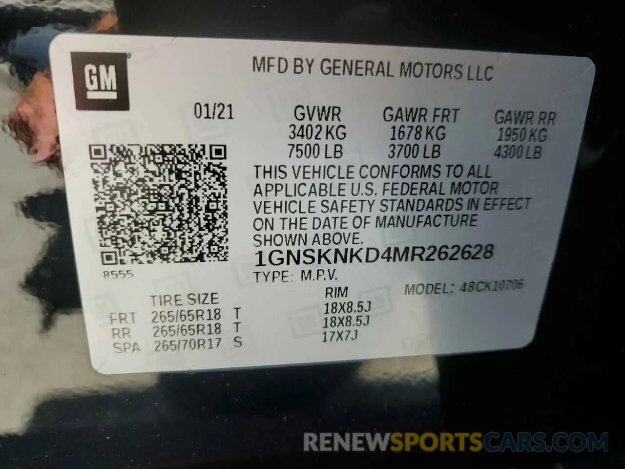 14 Photograph of a damaged car 1GNSKNKD4MR262628 CHEVROLET TAHOE 2021