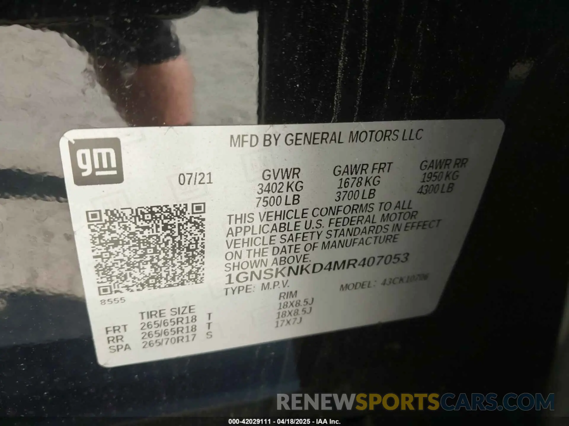 9 Photograph of a damaged car 1GNSKNKD4MR407053 CHEVROLET TAHOE 2021