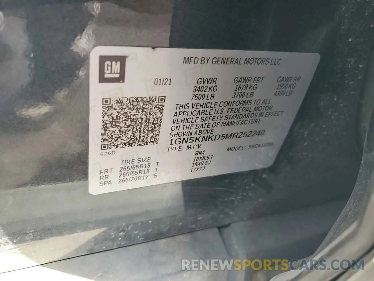 13 Photograph of a damaged car 1GNSKNKD5MR252240 CHEVROLET TAHOE 2021