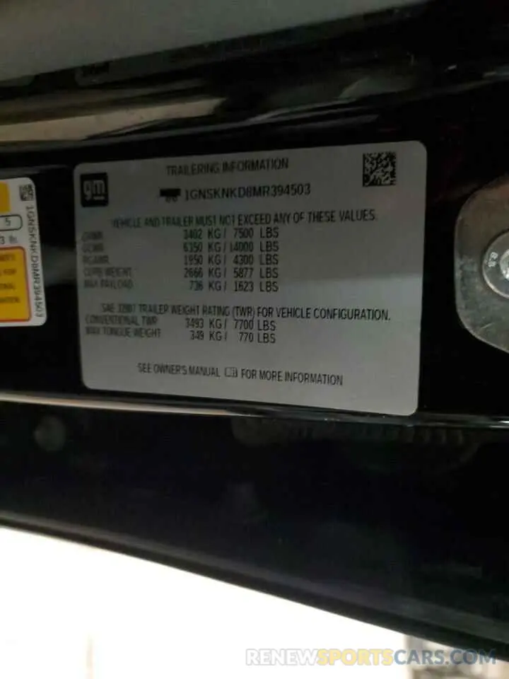 13 Photograph of a damaged car 1GNSKNKD8MR394503 CHEVROLET TAHOE 2021