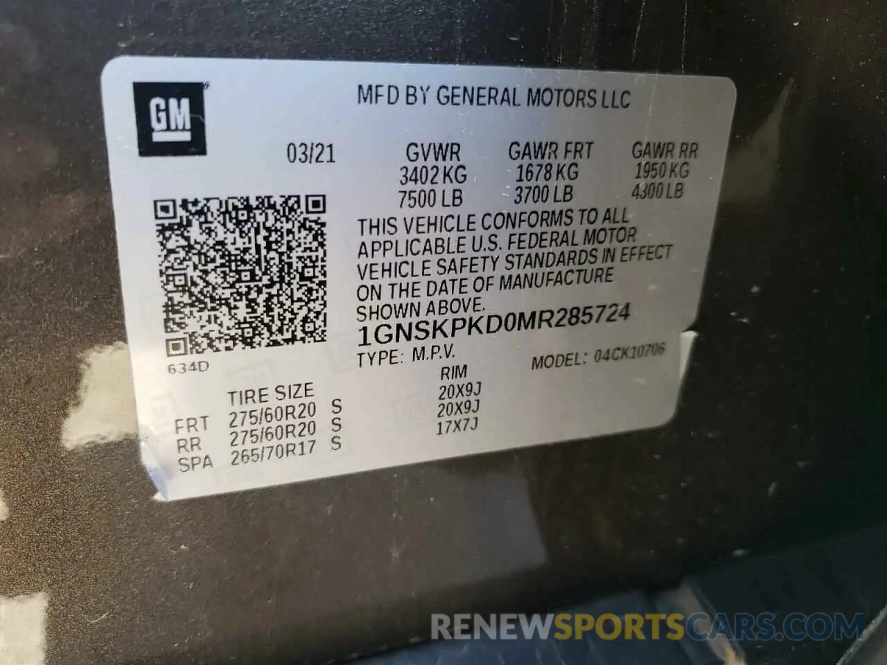 13 Photograph of a damaged car 1GNSKPKD0MR285724 CHEVROLET TAHOE 2021