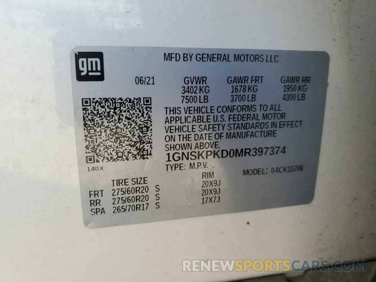 14 Photograph of a damaged car 1GNSKPKD0MR397374 CHEVROLET TAHOE 2021