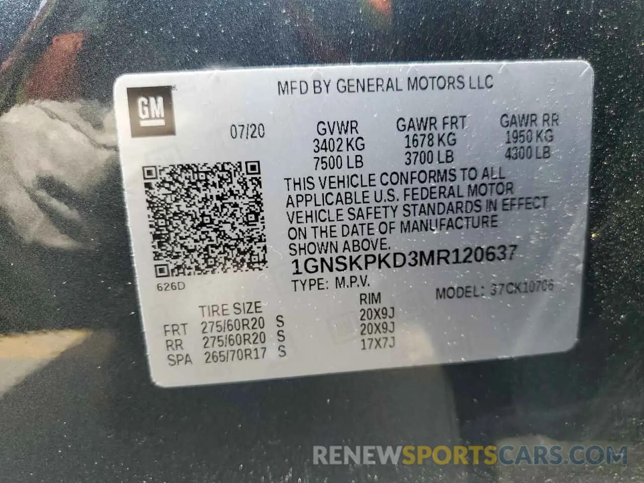 13 Photograph of a damaged car 1GNSKPKD3MR120637 CHEVROLET TAHOE 2021