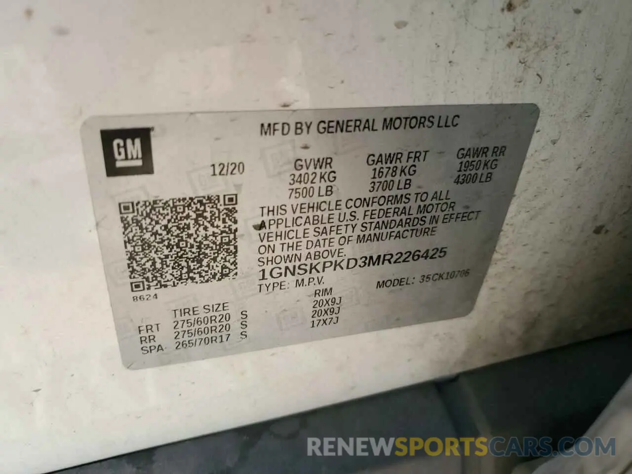 13 Photograph of a damaged car 1GNSKPKD3MR226425 CHEVROLET TAHOE 2021