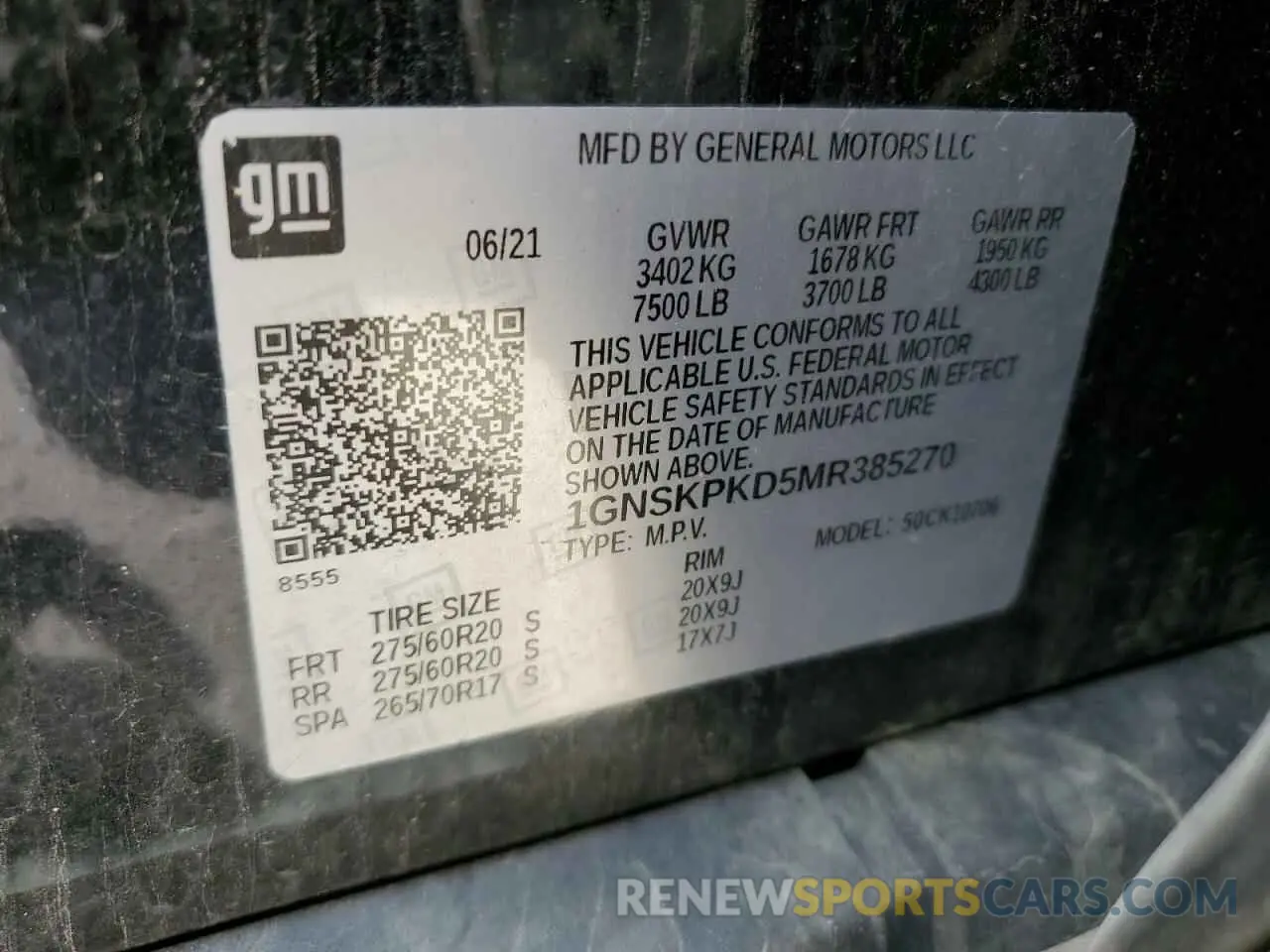 13 Photograph of a damaged car 1GNSKPKD5MR385270 CHEVROLET TAHOE 2021