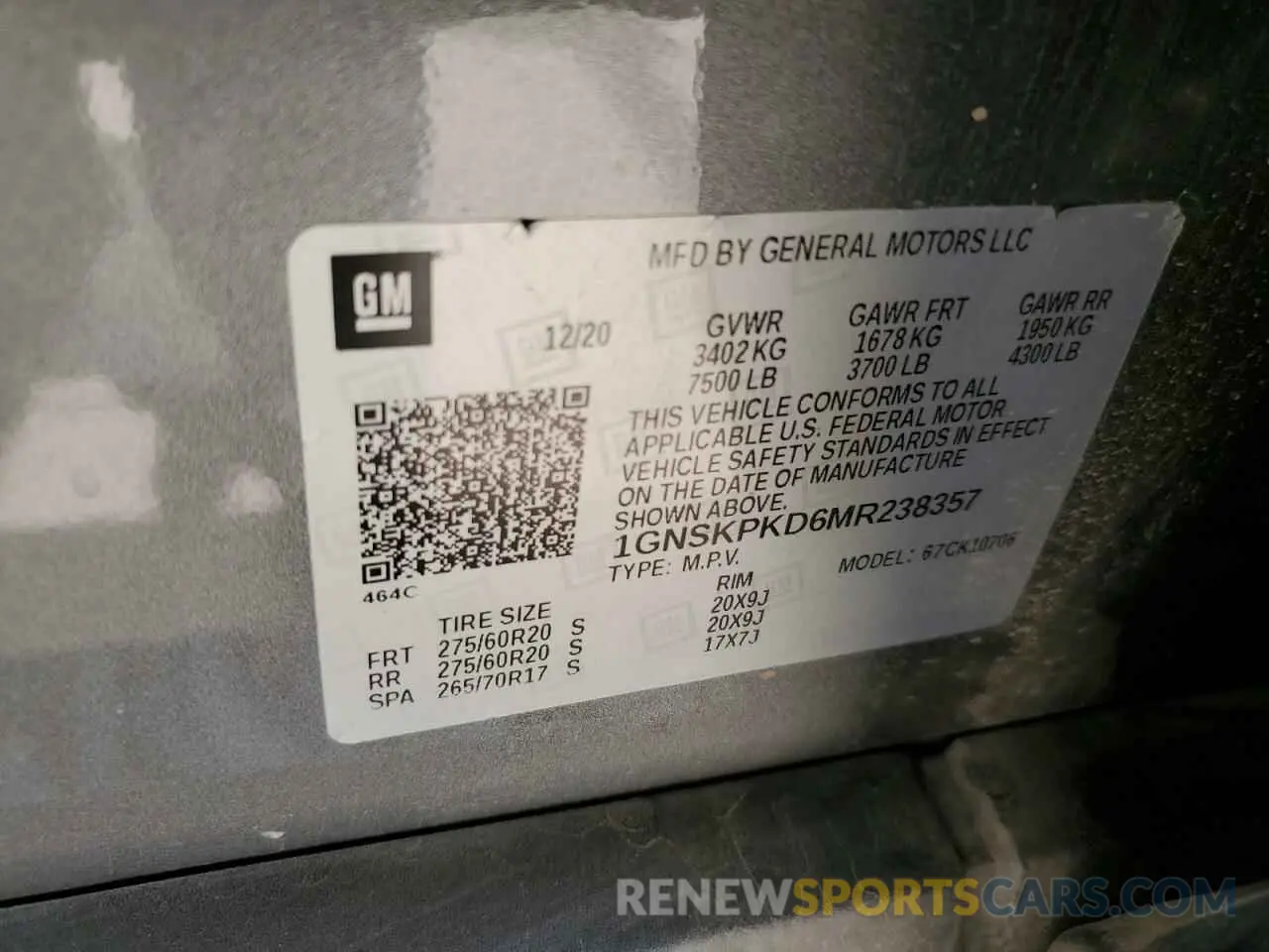 13 Photograph of a damaged car 1GNSKPKD6MR238357 CHEVROLET TAHOE 2021