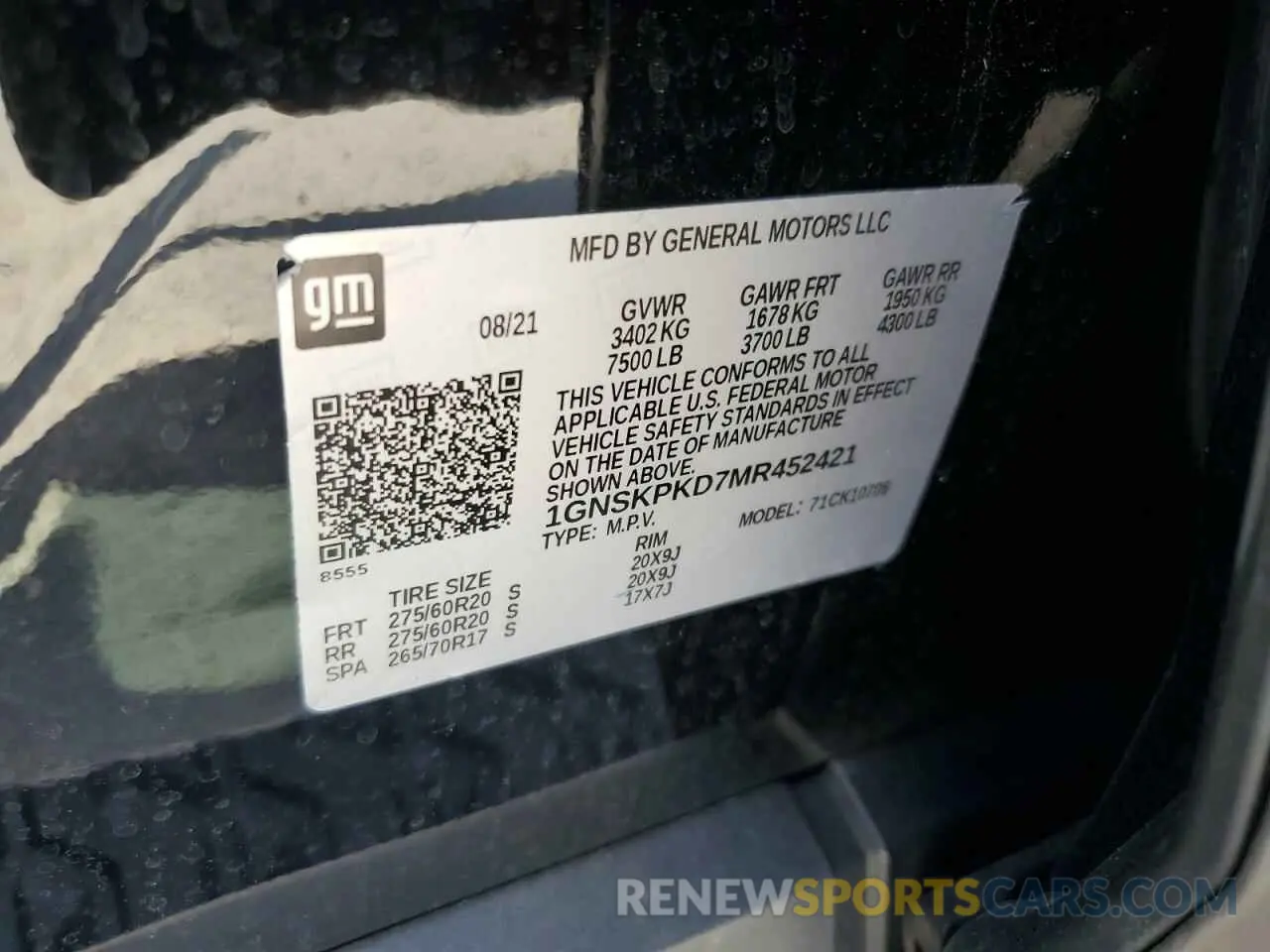 13 Photograph of a damaged car 1GNSKPKD7MR452421 CHEVROLET TAHOE 2021