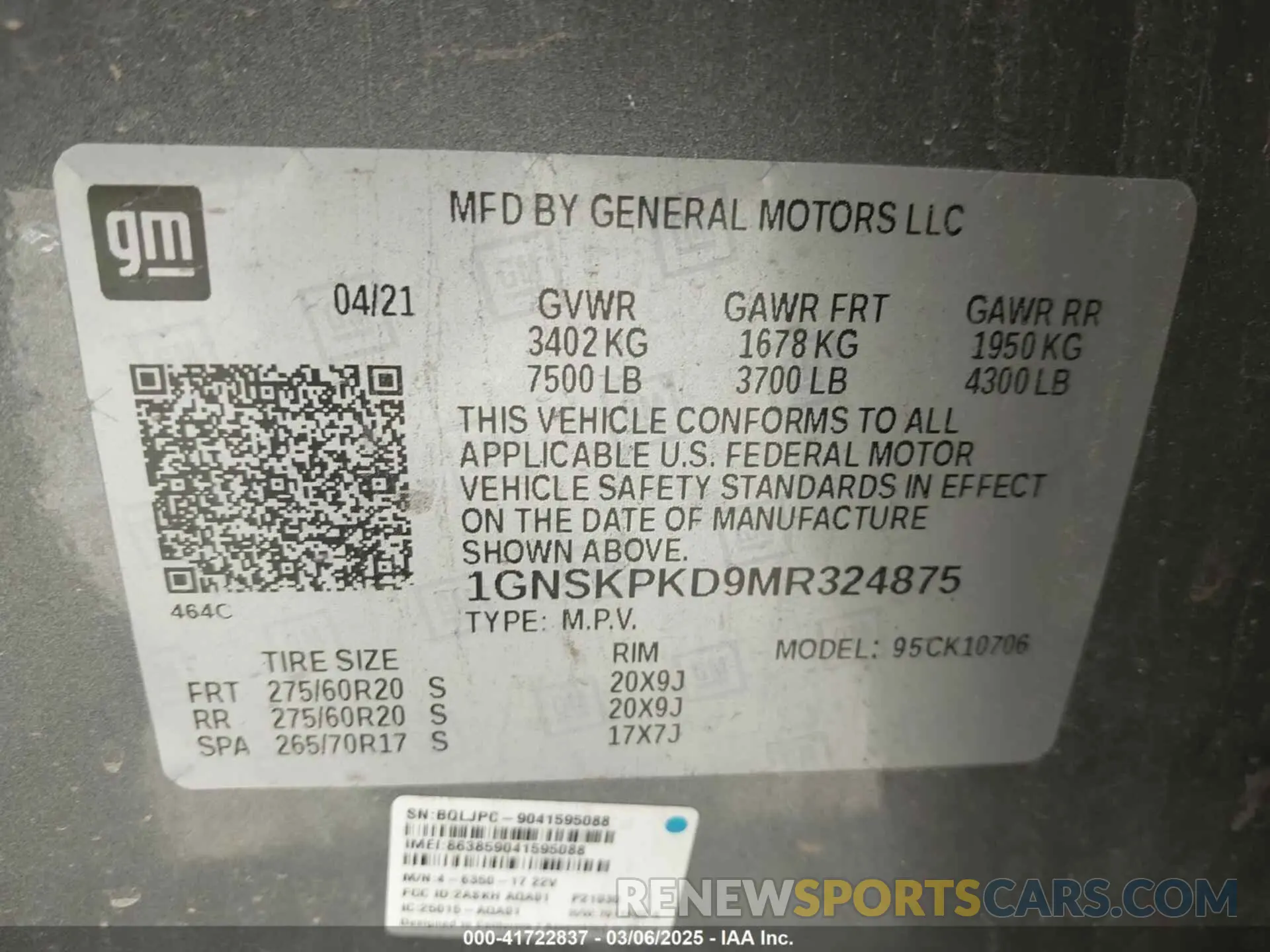 9 Photograph of a damaged car 1GNSKPKD9MR324875 CHEVROLET TAHOE 2021