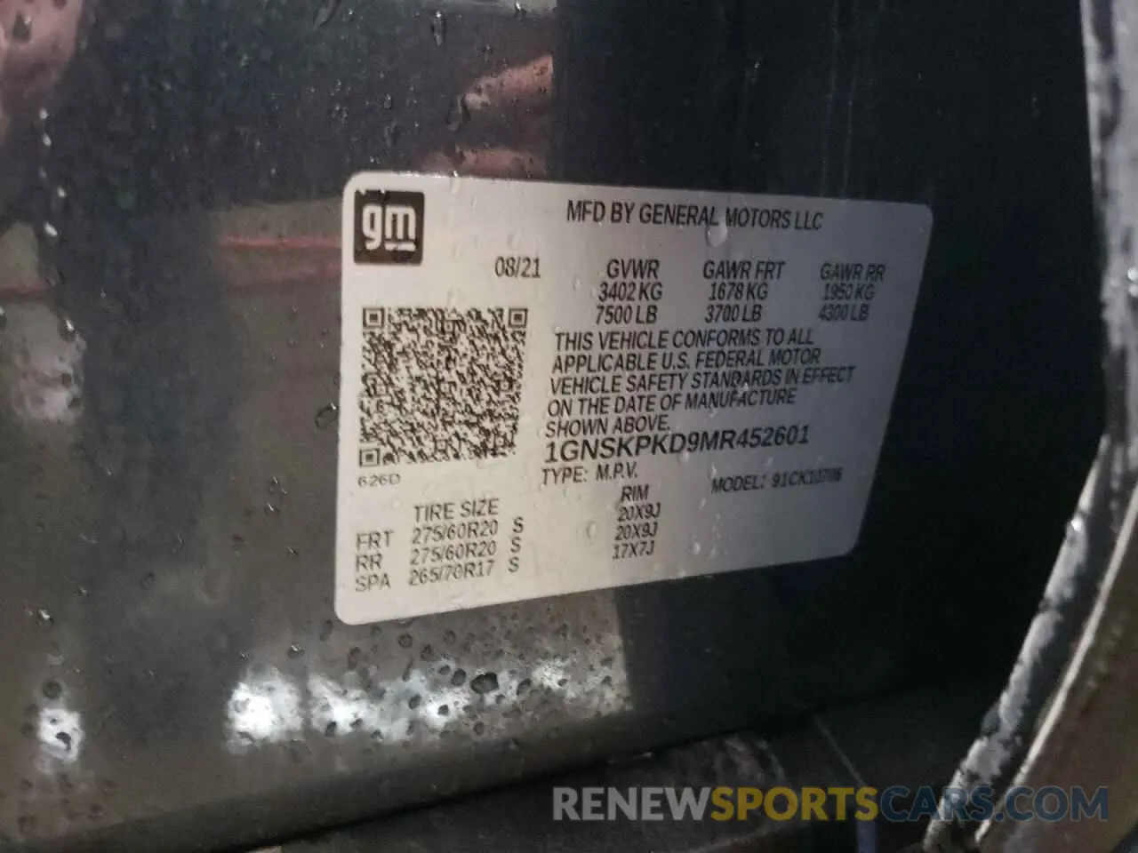 12 Photograph of a damaged car 1GNSKPKD9MR452601 CHEVROLET TAHOE 2021