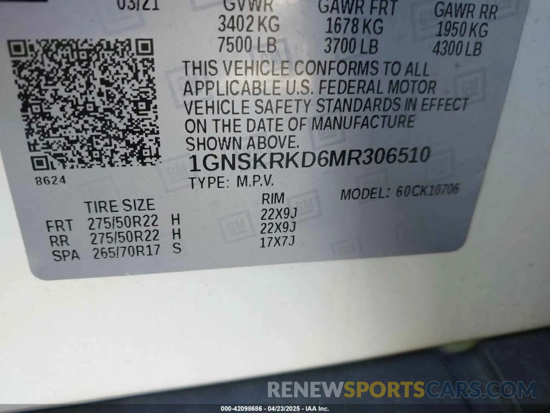9 Photograph of a damaged car 1GNSKRKD6MR306510 CHEVROLET TAHOE 2021