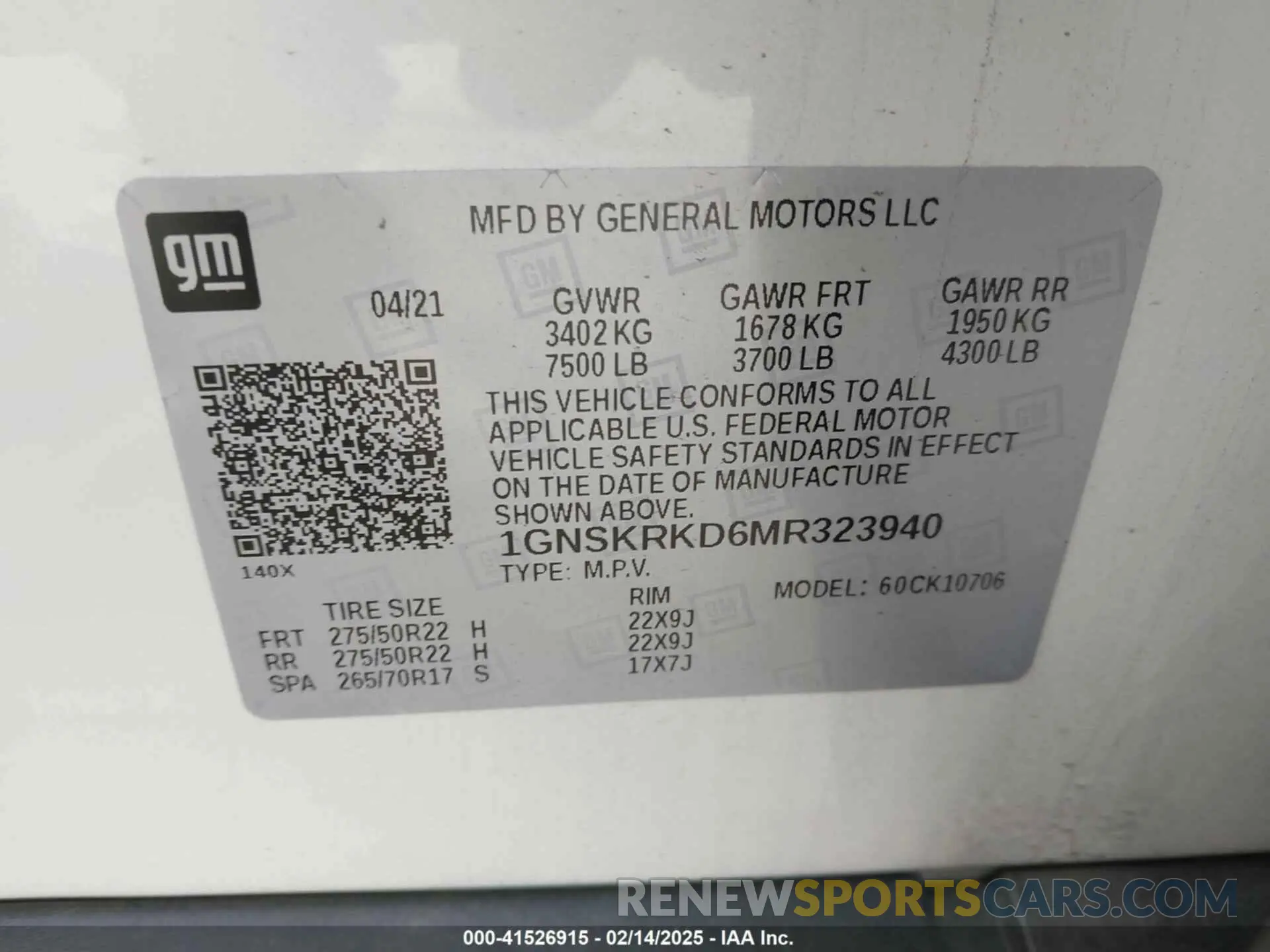 9 Photograph of a damaged car 1GNSKRKD6MR323940 CHEVROLET TAHOE 2021