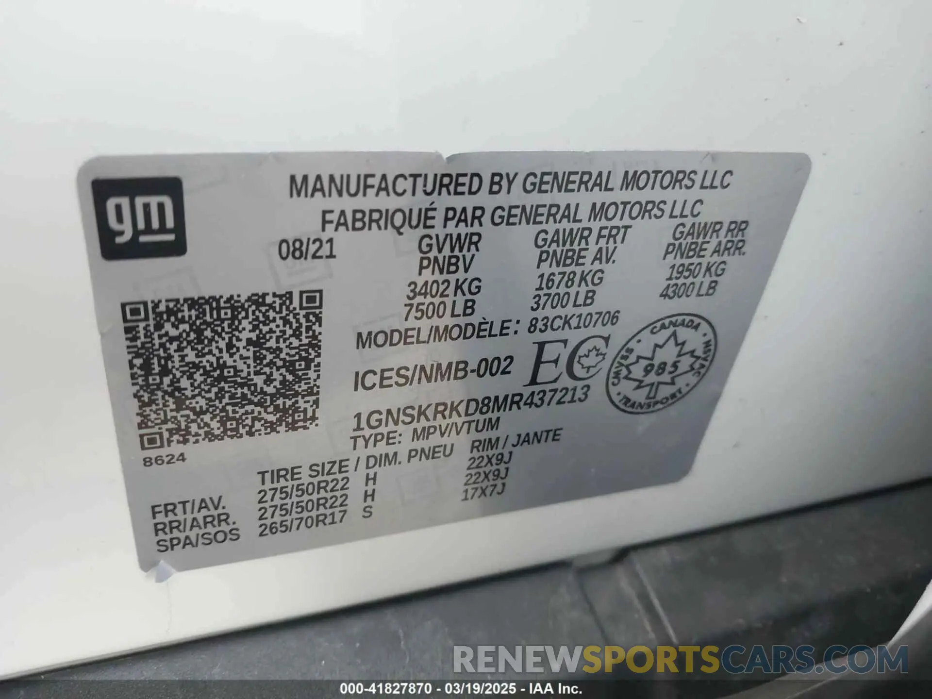 9 Photograph of a damaged car 1GNSKRKD8MR437213 CHEVROLET TAHOE 2021