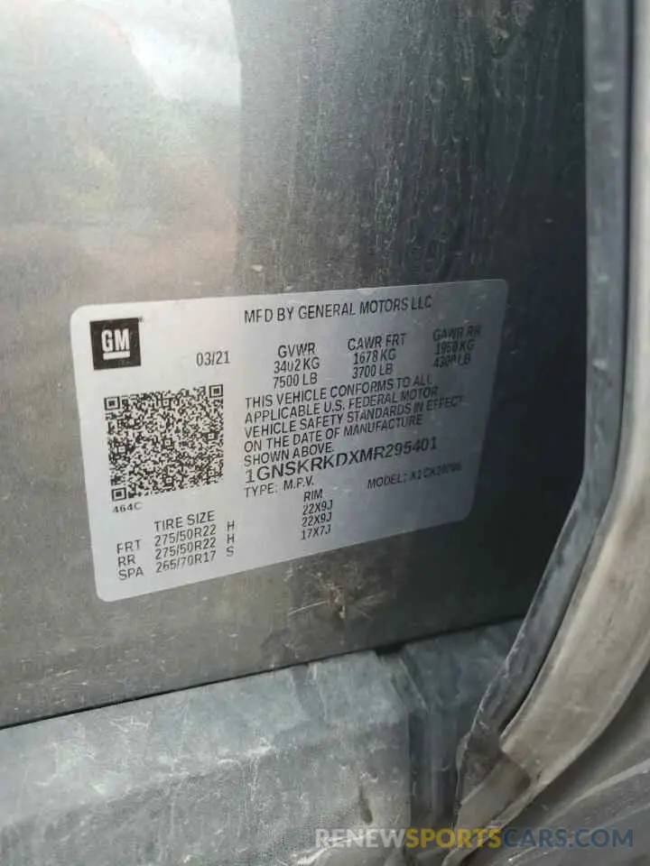 13 Photograph of a damaged car 1GNSKRKDXMR295401 CHEVROLET TAHOE 2021