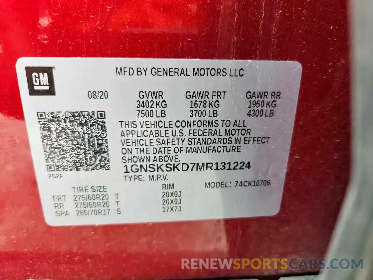 13 Photograph of a damaged car 1GNSKSKD7MR131224 CHEVROLET TAHOE 2021