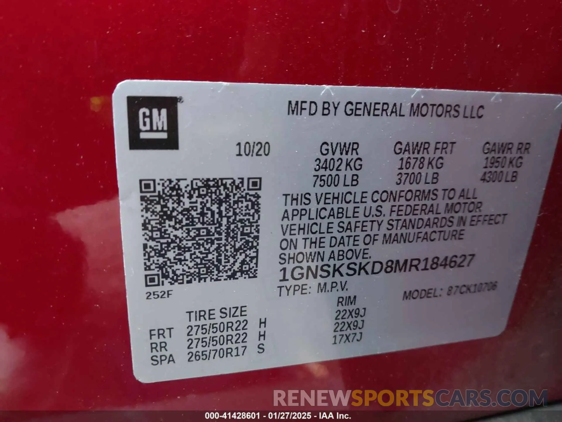 9 Photograph of a damaged car 1GNSKSKD8MR184627 CHEVROLET TAHOE 2021