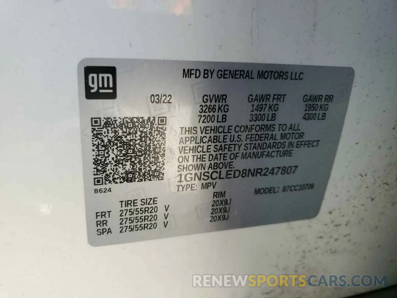 13 Photograph of a damaged car 1GNSCLED8NR247807 CHEVROLET TAHOE 2022