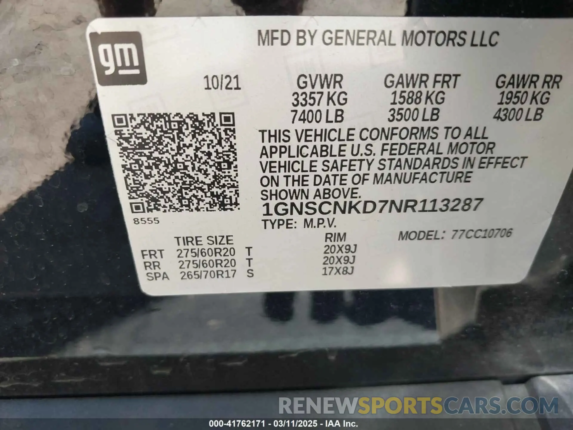 9 Photograph of a damaged car 1GNSCNKD7NR113287 CHEVROLET TAHOE 2022