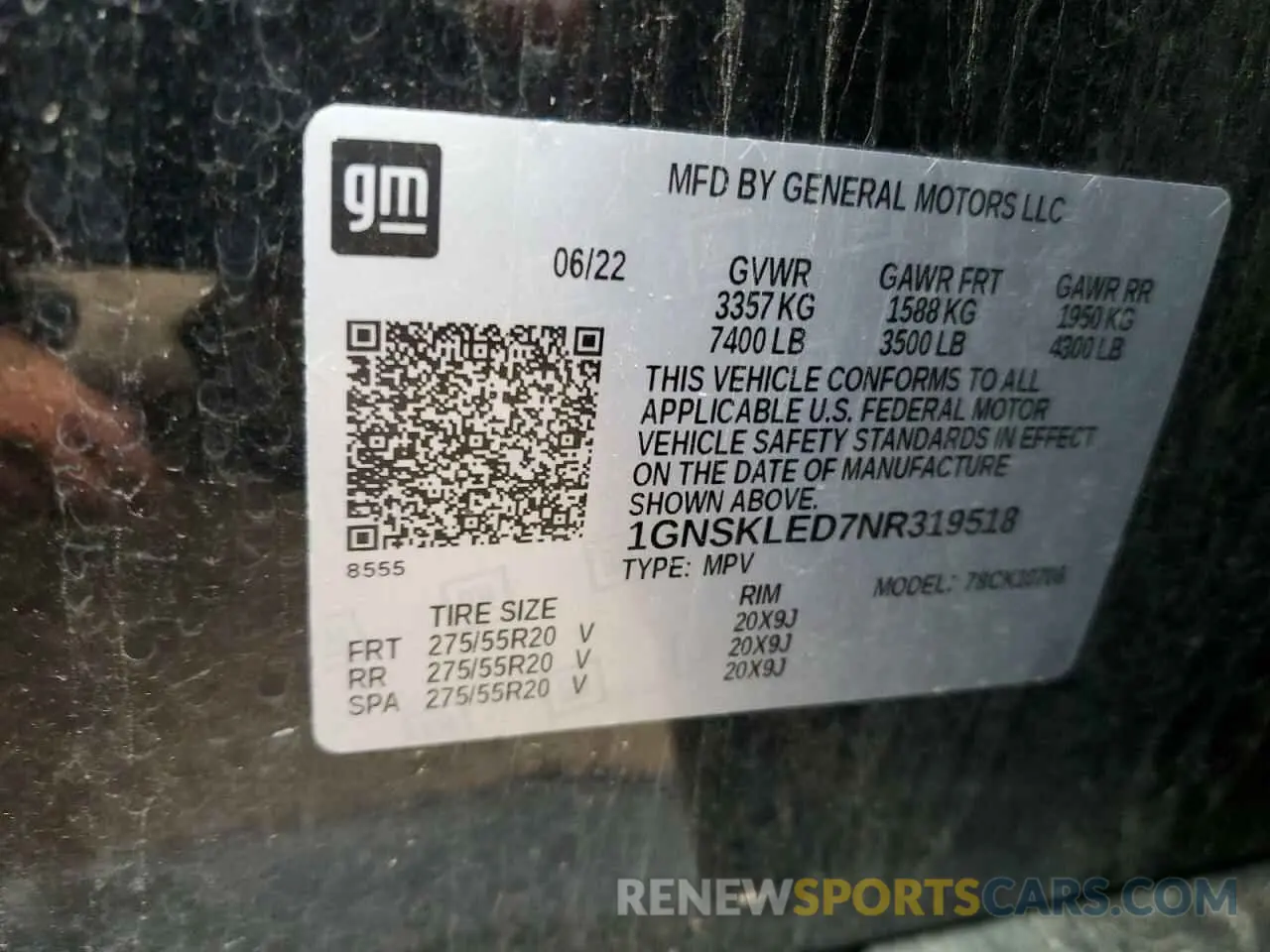 13 Photograph of a damaged car 1GNSKLED7NR319518 CHEVROLET TAHOE 2022