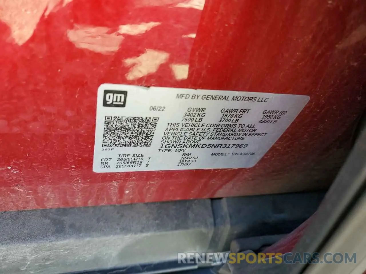 13 Photograph of a damaged car 1GNSKMKD5NR317969 CHEVROLET TAHOE 2022