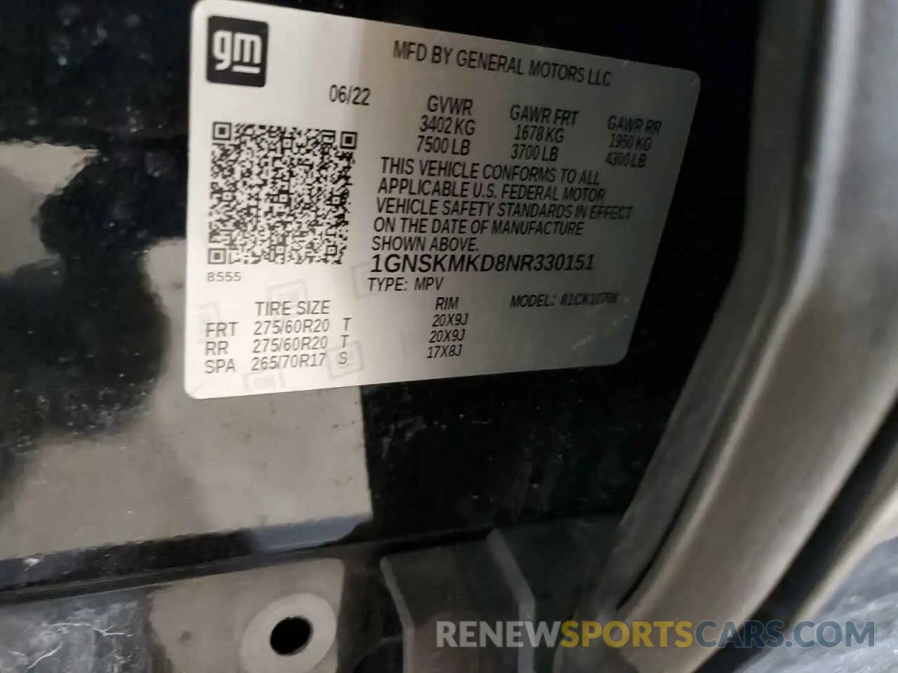 13 Photograph of a damaged car 1GNSKMKD8NR330151 CHEVROLET TAHOE 2022