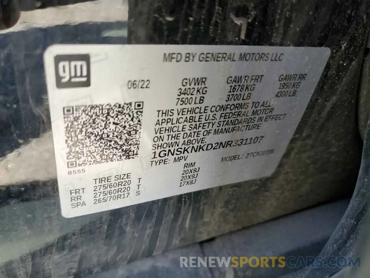 13 Photograph of a damaged car 1GNSKNKD2NR331107 CHEVROLET TAHOE 2022
