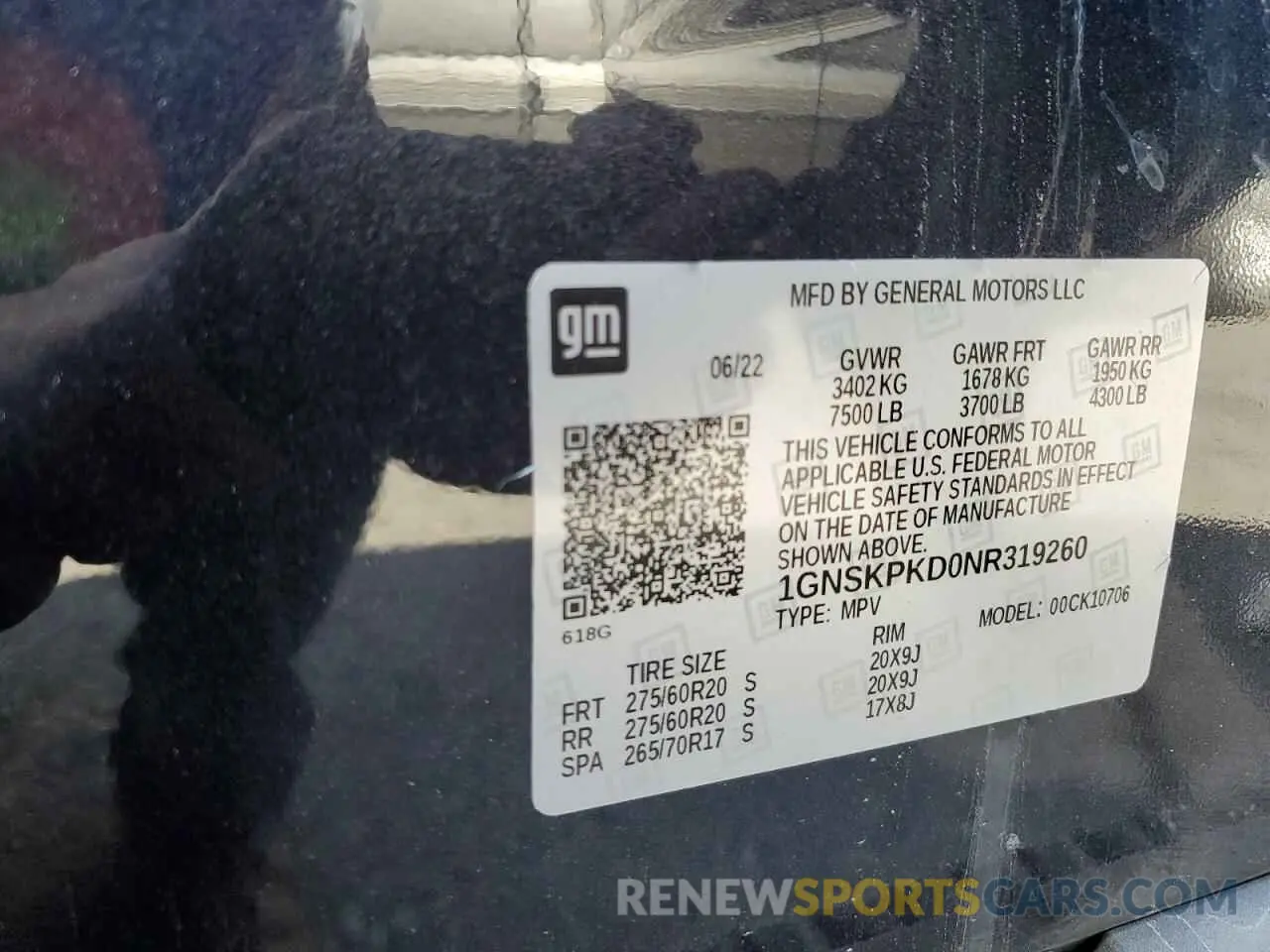 14 Photograph of a damaged car 1GNSKPKD0NR319260 CHEVROLET TAHOE 2022
