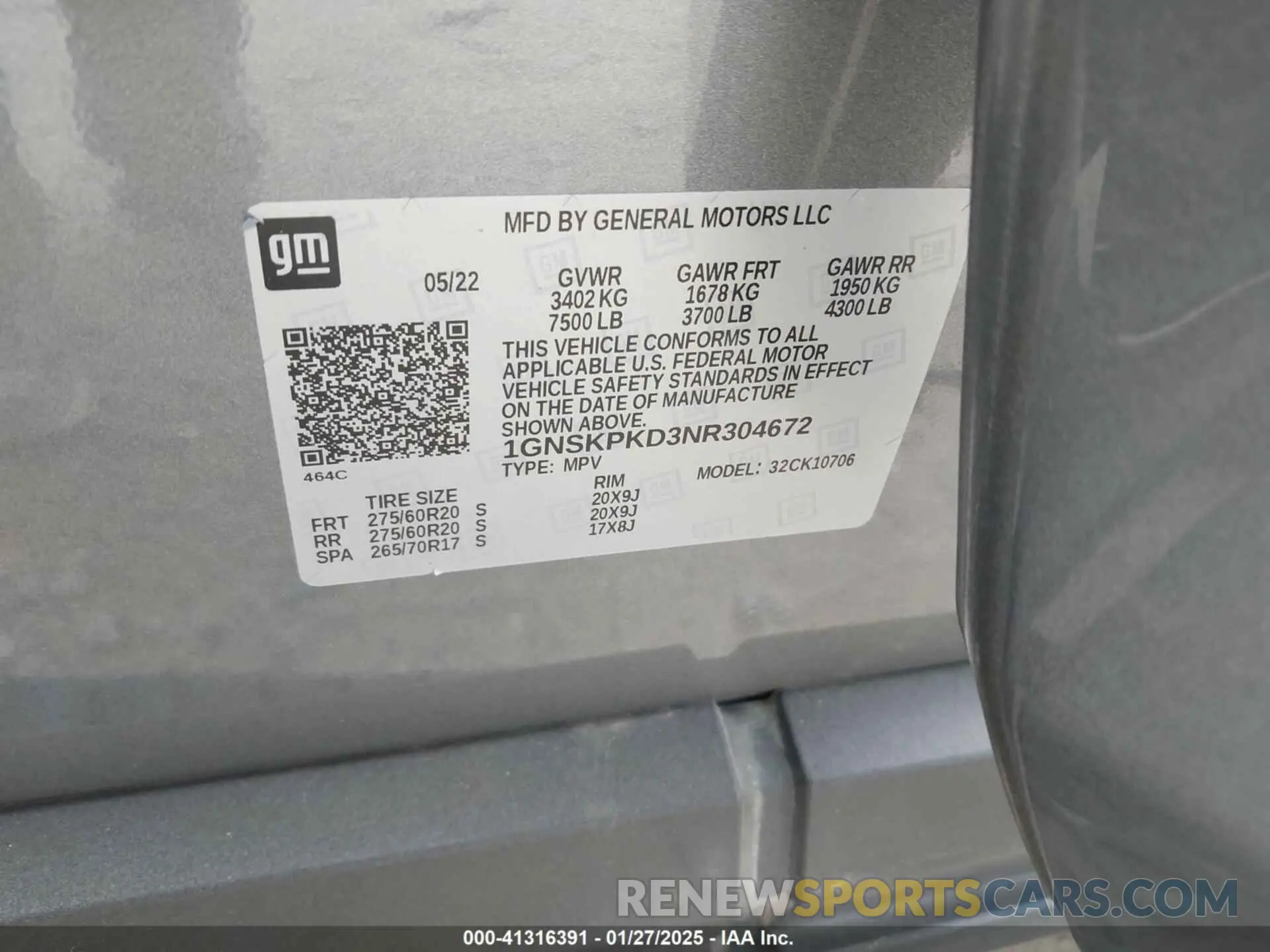 9 Photograph of a damaged car 1GNSKPKD3NR304672 CHEVROLET TAHOE 2022
