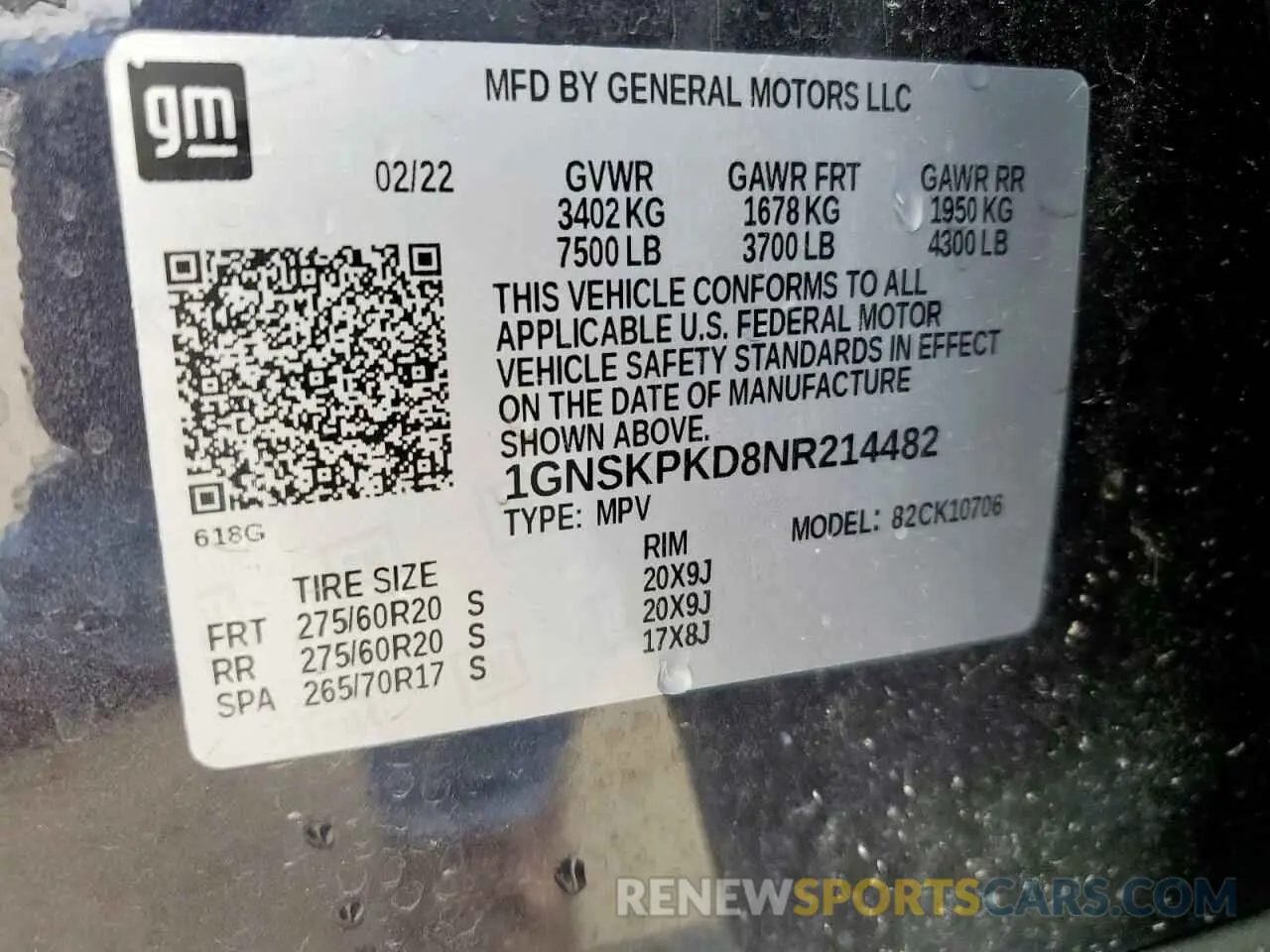 13 Photograph of a damaged car 1GNSKPKD8NR214482 CHEVROLET TAHOE 2022