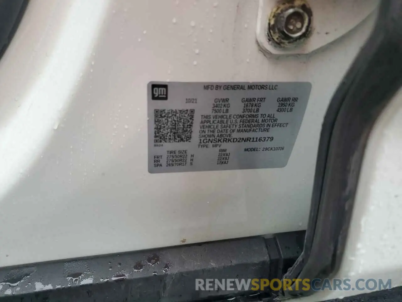 13 Photograph of a damaged car 1GNSKRKD2NR116379 CHEVROLET TAHOE 2022