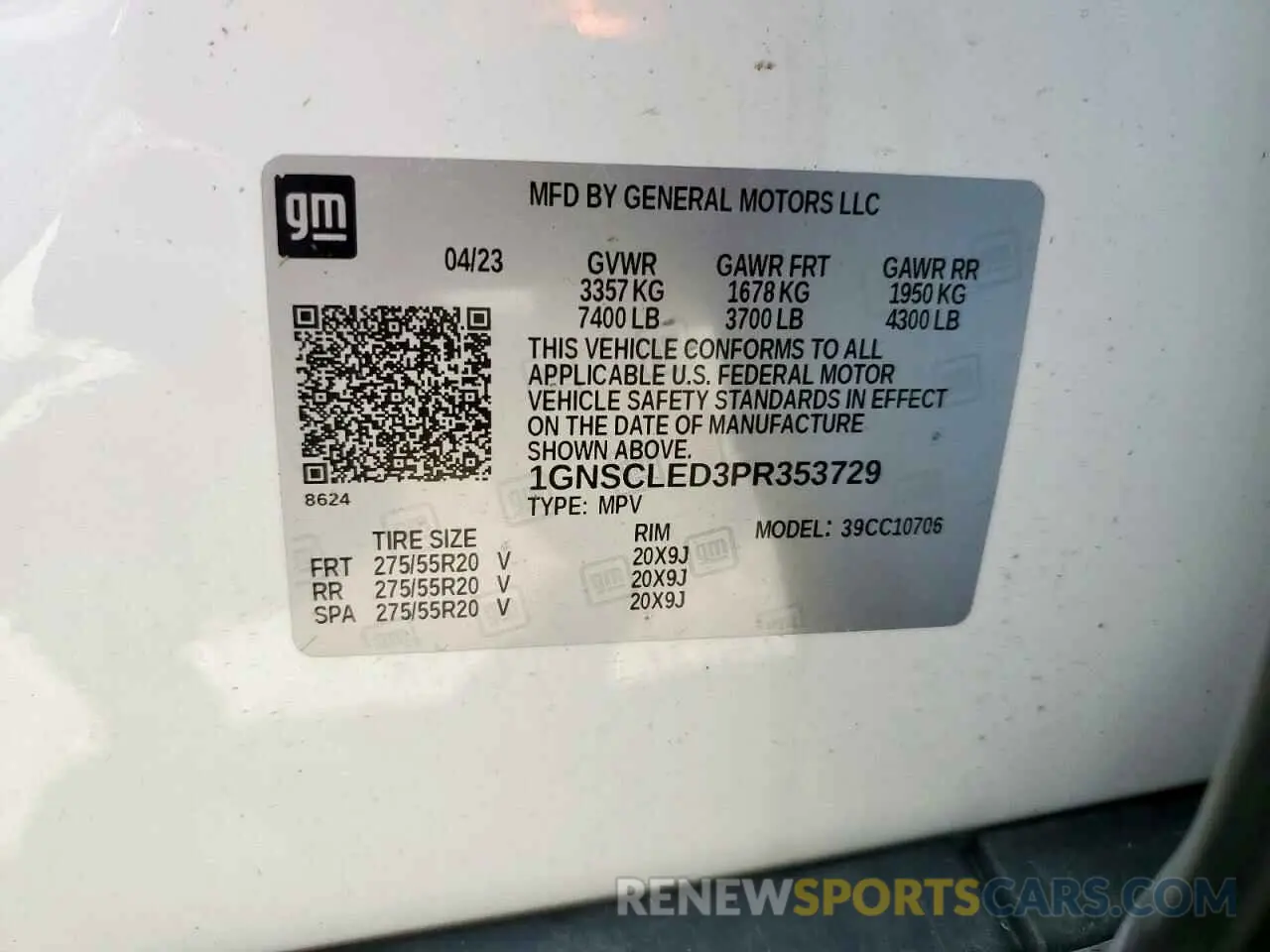 14 Photograph of a damaged car 1GNSCLED3PR353729 CHEVROLET TAHOE 2023